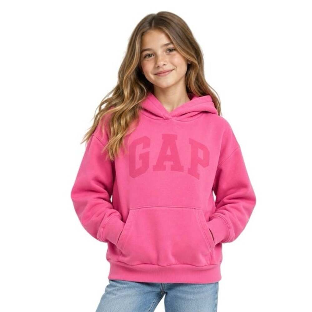 GAP Kids XXL 14-16 Pink Logo Pullover Hoodie Sweatshirt Cotton Blend